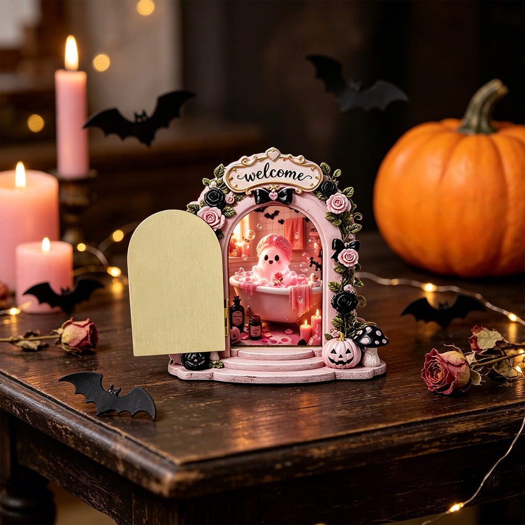 AuroraX Halloween Ghost Decor Outdoor Halloween Decoration Courtyard Tabletop Desktop Haunted Halloween Decoration for Yard Garden Pink