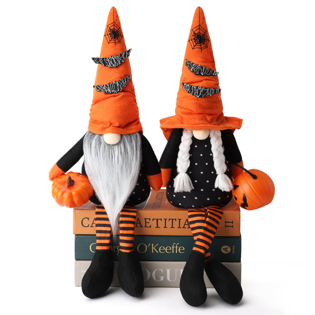 Ayieyill 2PCS Halloween Gnome Plush Decorations - Mr and Mrs Handmade Scandinavian Tomte for Halloween Table Ornament, Tiered Tray Decor, Halloween Trick or Treat Gift