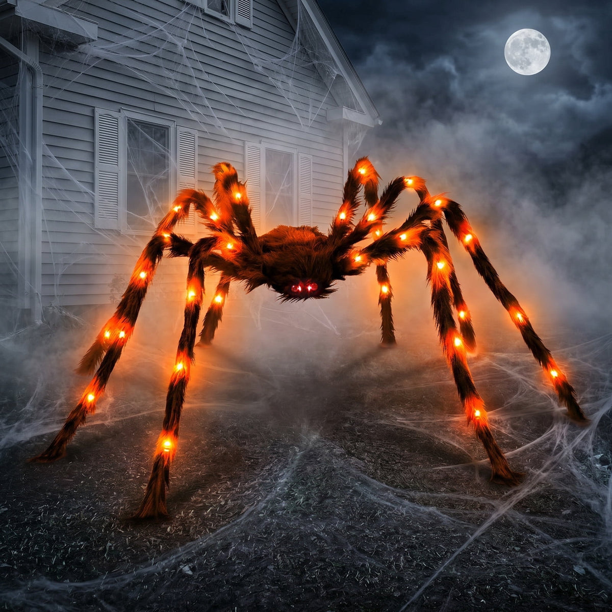 Ayieyill 5ft Giant Light-up Halloween Spider, Scary Hairy Fabric Spider for Indoor Outdoor Yard Haunted House Decor, Purple