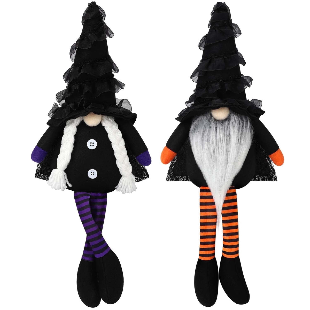 Ayieyill 2PCS Halloween Gnome Plush Decorations - Mr and Mrs Handmade Scandinavian Tomte for Halloween Table Ornament, Tiered Tray Decor, Halloween Trick or Treat Gift