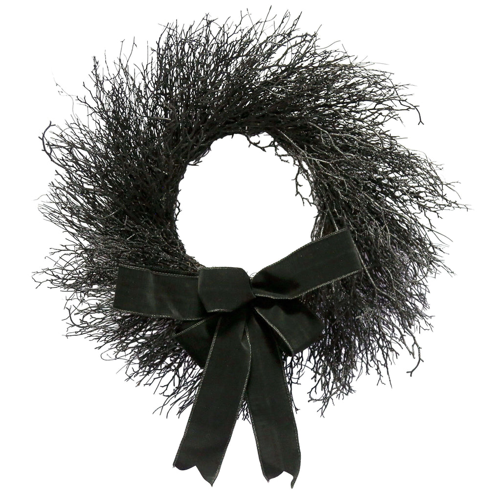 My Texas House Halloween Black Twig Wreath with Bow, 24"