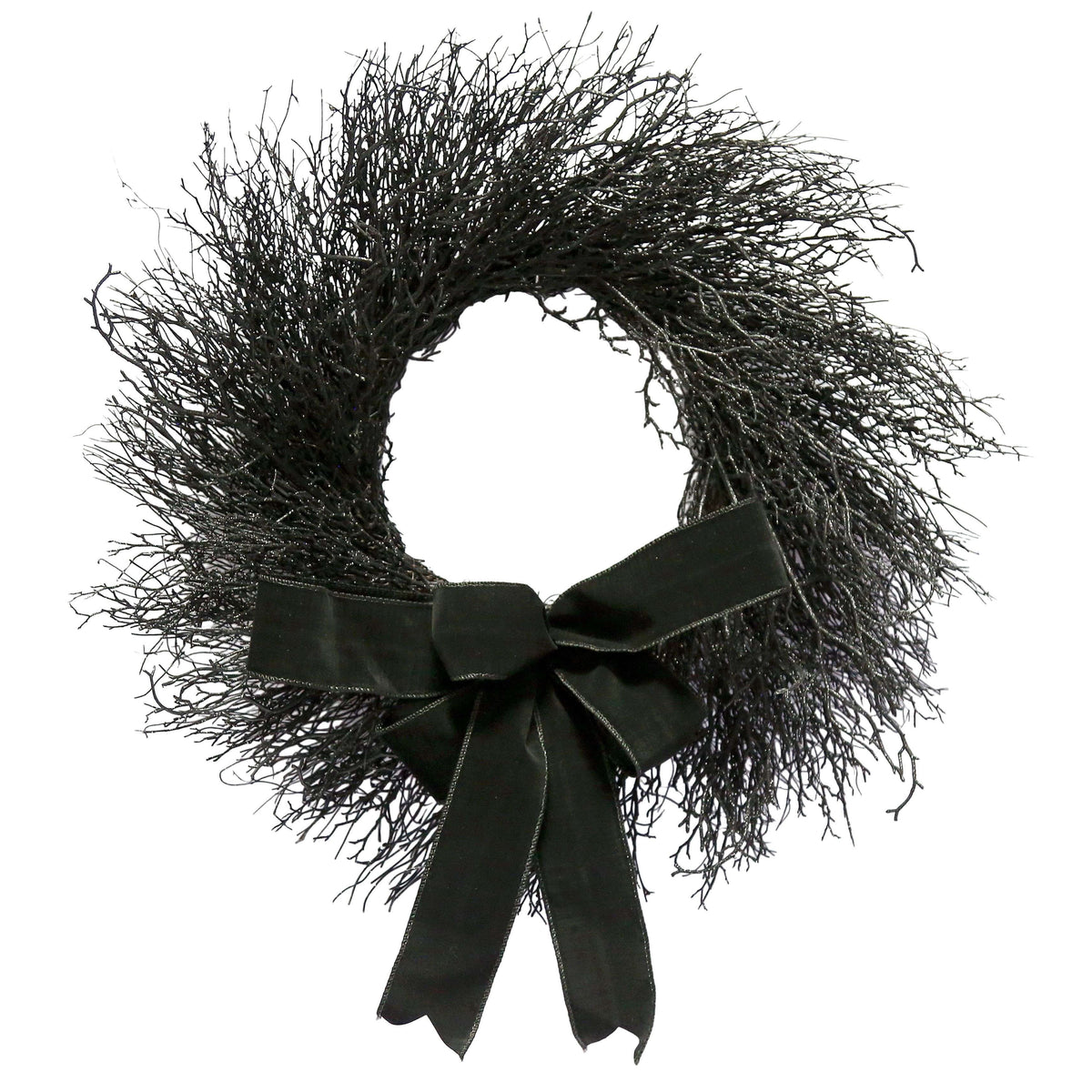 My Texas House Halloween Black Twig Wreath with Bow, 24"