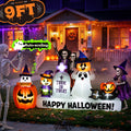 BSHAPPLUS® 9ft Halloween Inflatable Decorations,Blow up Yard Decor with Auto-Scaling Ghost in Pumpkin, Witch, Tombstone,Black Cat,Built-in LED,IP44 Waterproof for Outdoor Lawn Garden Party