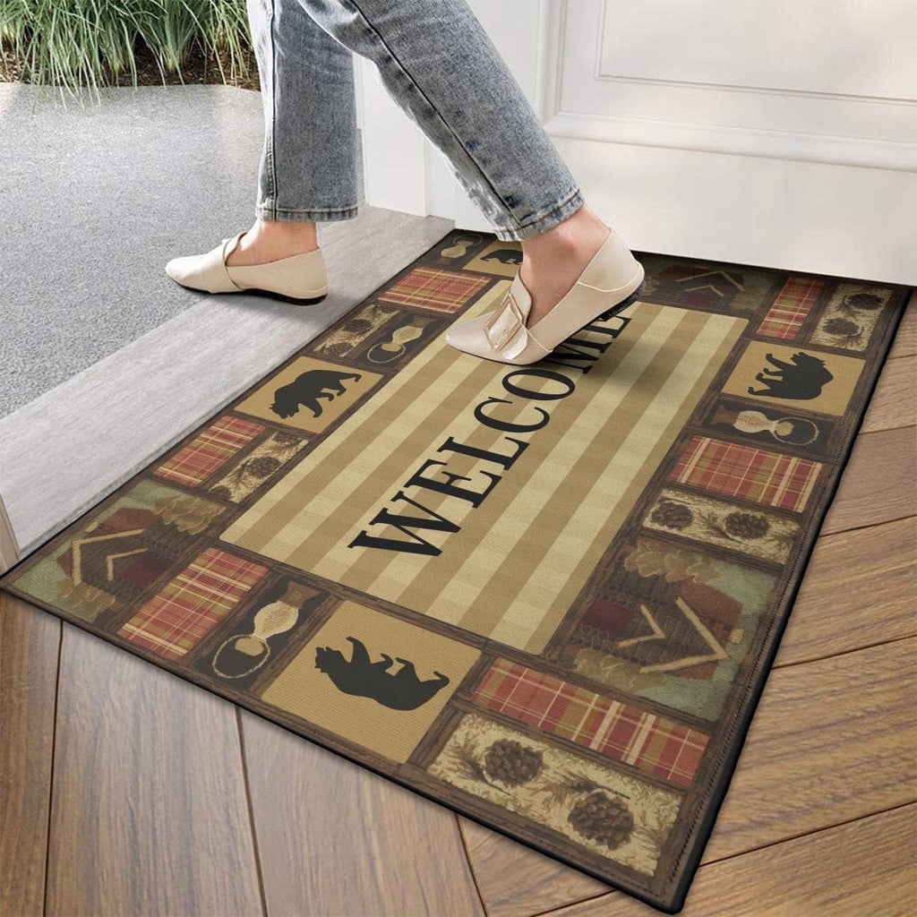 Bear Rugs Tribal Doormat Non-Slip Absorbent Resist Dirt Front Door Mat Machine Washable Welcome Mats Outdoor Inside Floor Rugs for Entryway 30" X 17"…