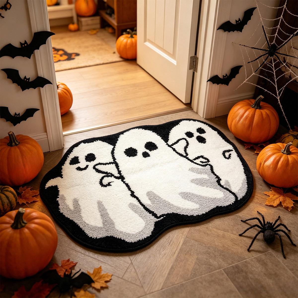 BingTong Cartoon Ghost Themed Fall Welcome Mat,Variety Spooky Adorable Ghost Shape Entryway Rug,Weather Resistant Low Profile Door Mat for Home Apartment Cafe Halloween Decoration Ghost F