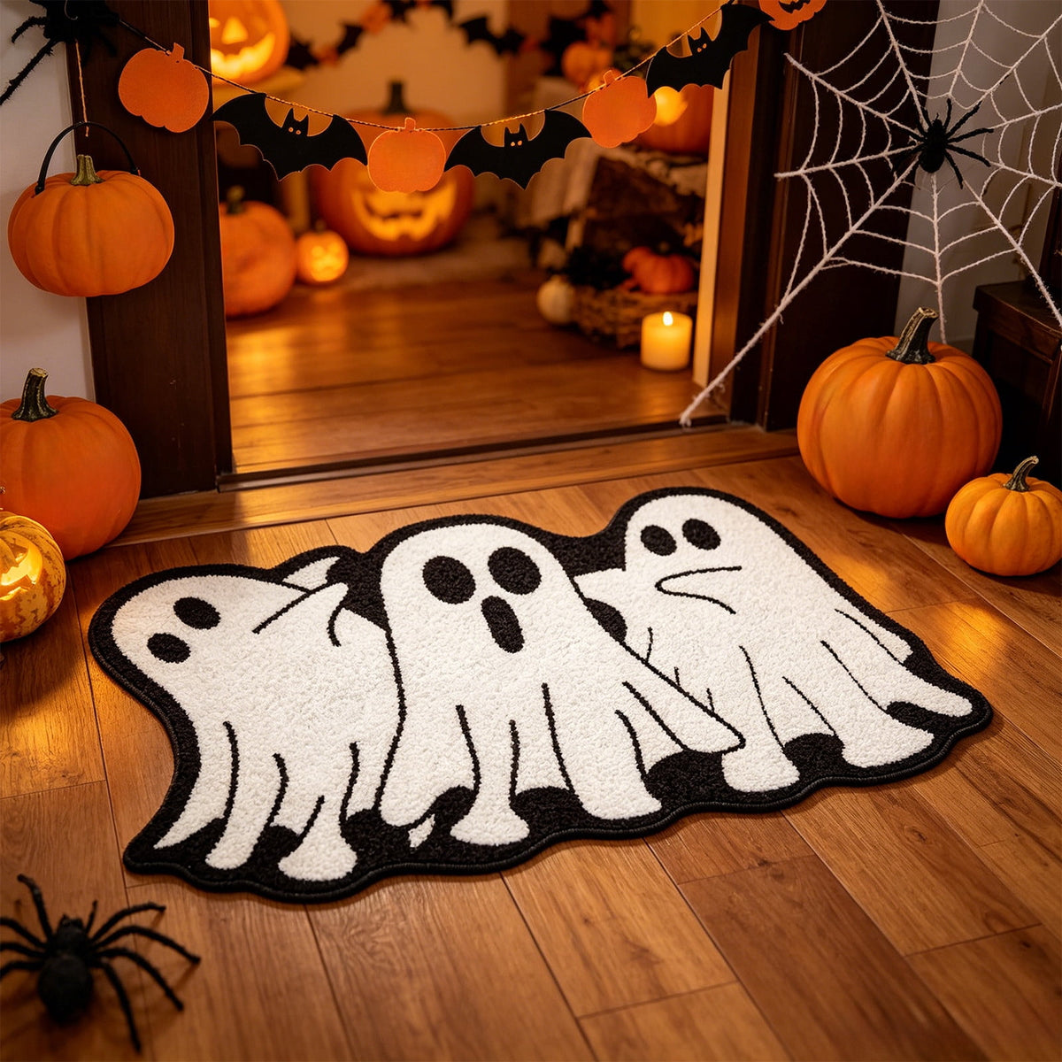 BingTong Cartoon Ghost Themed Fall Welcome Mat,Variety Spooky Adorable Ghost Shape Entryway Rug,Weather Resistant Low Profile Door Mat for Home Apartment Cafe Halloween Decoration Ghost F