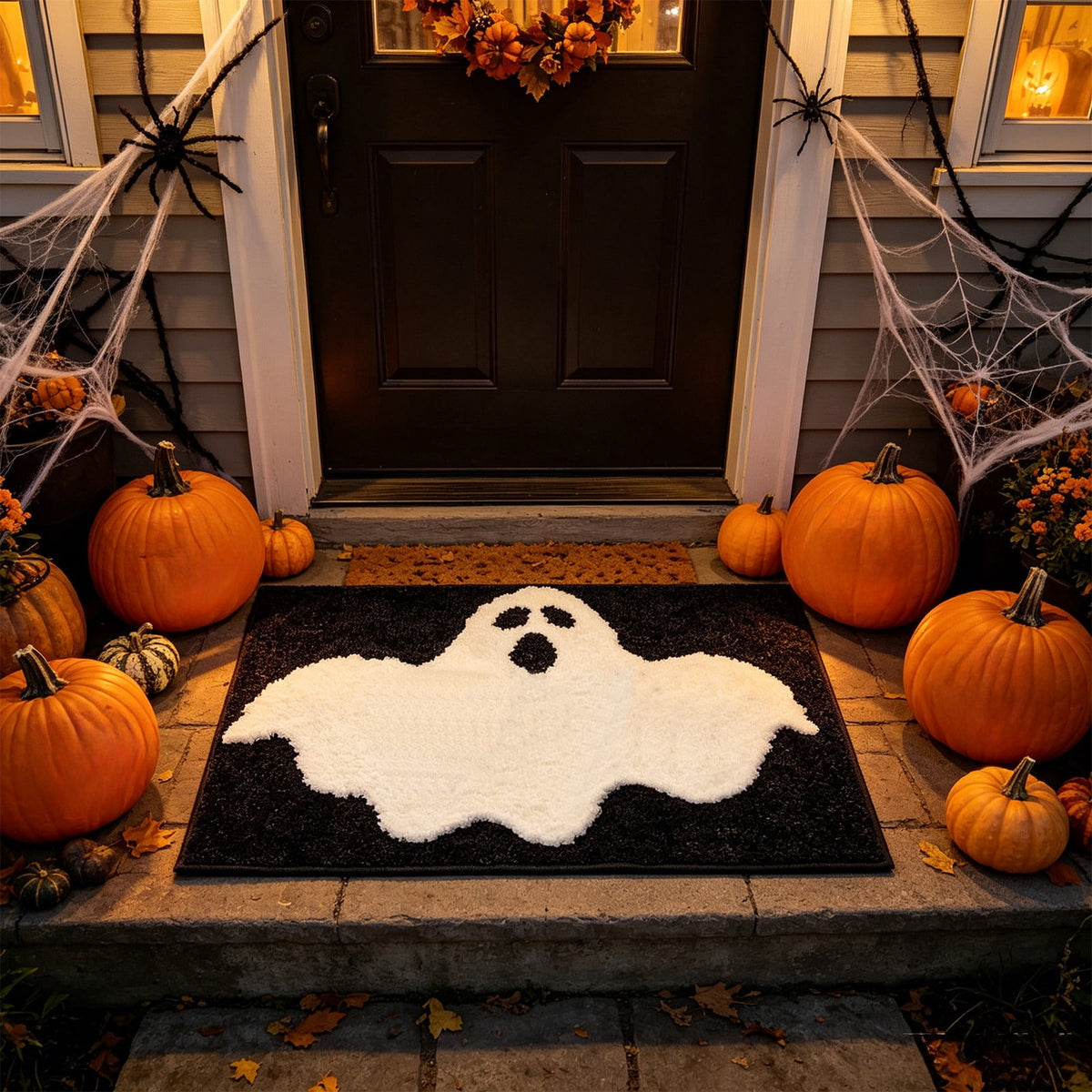 BingTong Cartoon Ghost Themed Fall Welcome Mat,Variety Spooky Adorable Ghost Shape Entryway Rug,Weather Resistant Low Profile Door Mat for Home Apartment Cafe Halloween Decoration Ghost F
