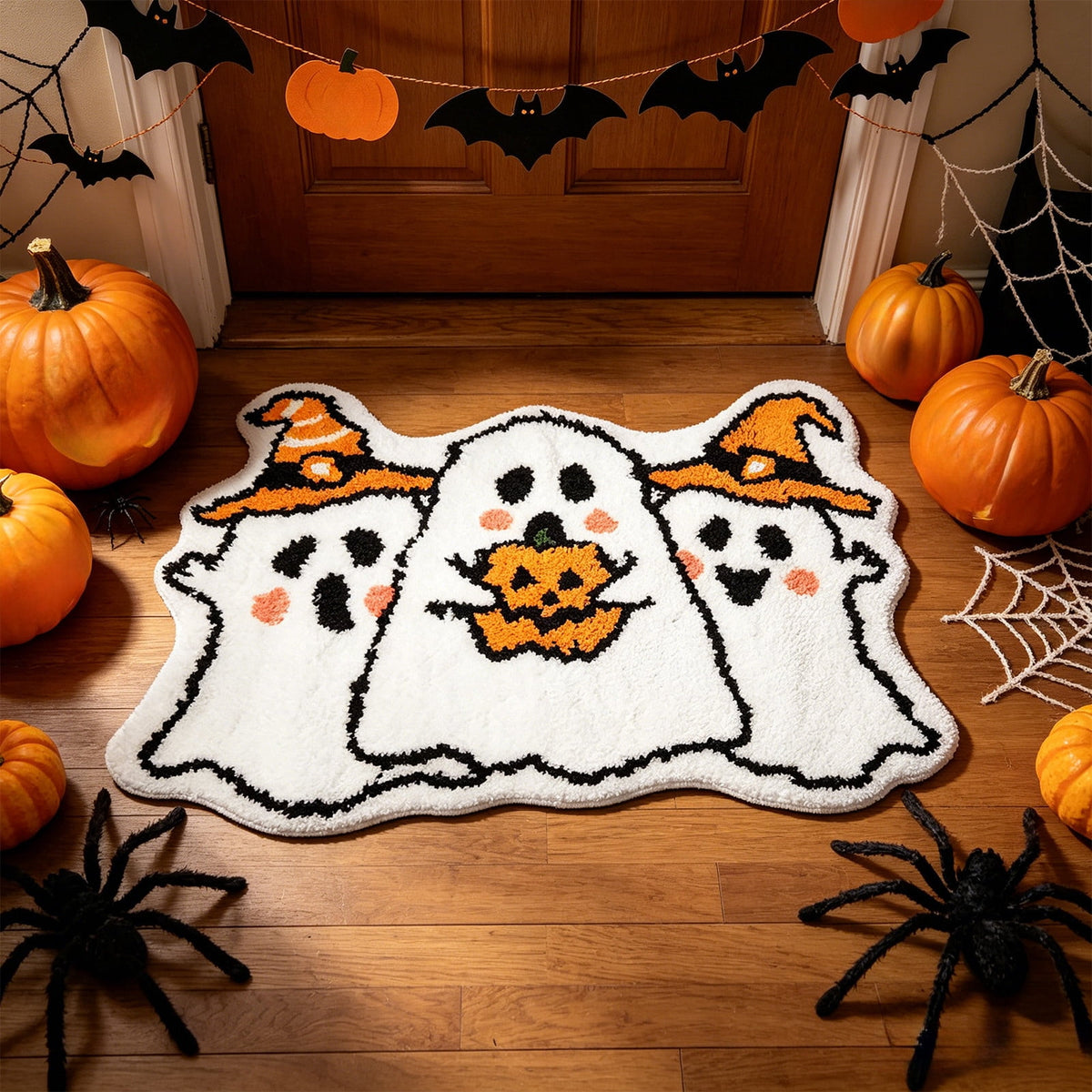 BingTong Cartoon Ghost Themed Fall Welcome Mat,Variety Spooky Adorable Ghost Shape Entryway Rug,Weather Resistant Low Profile Door Mat for Home Apartment Cafe Halloween Decoration Ghost F