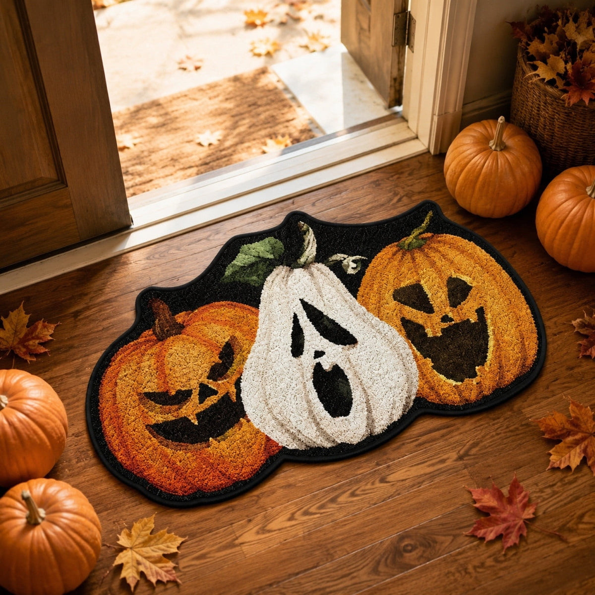 BingTong Cartoon Ghost Themed Fall Welcome Mat,Variety Spooky Adorable Ghost Shape Entryway Rug,Weather Resistant Low Profile Door Mat for Home Apartment Cafe Halloween Decoration Ghost F