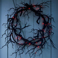 Black LED Halloween Wreath - 16.93 Inch Battery Operated Glitter Sparkling Decor with Red Lights for Front Door, Indoor Outdoor Spooky Haunted Home Decor