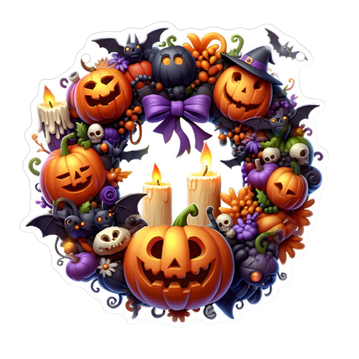 Btomtd Diameter 8" Pumpkin Skull Wreath Halloween Decor Acrylic Round Disk Hanging Ornament with Garland for Front Door Window, B