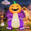 COMIN 5.9FT Tall Halloween Inflatables Pumpkin-Headed Purple Dinosaur with Built-in LEDs for Indoor Party Garden Lawn Decor