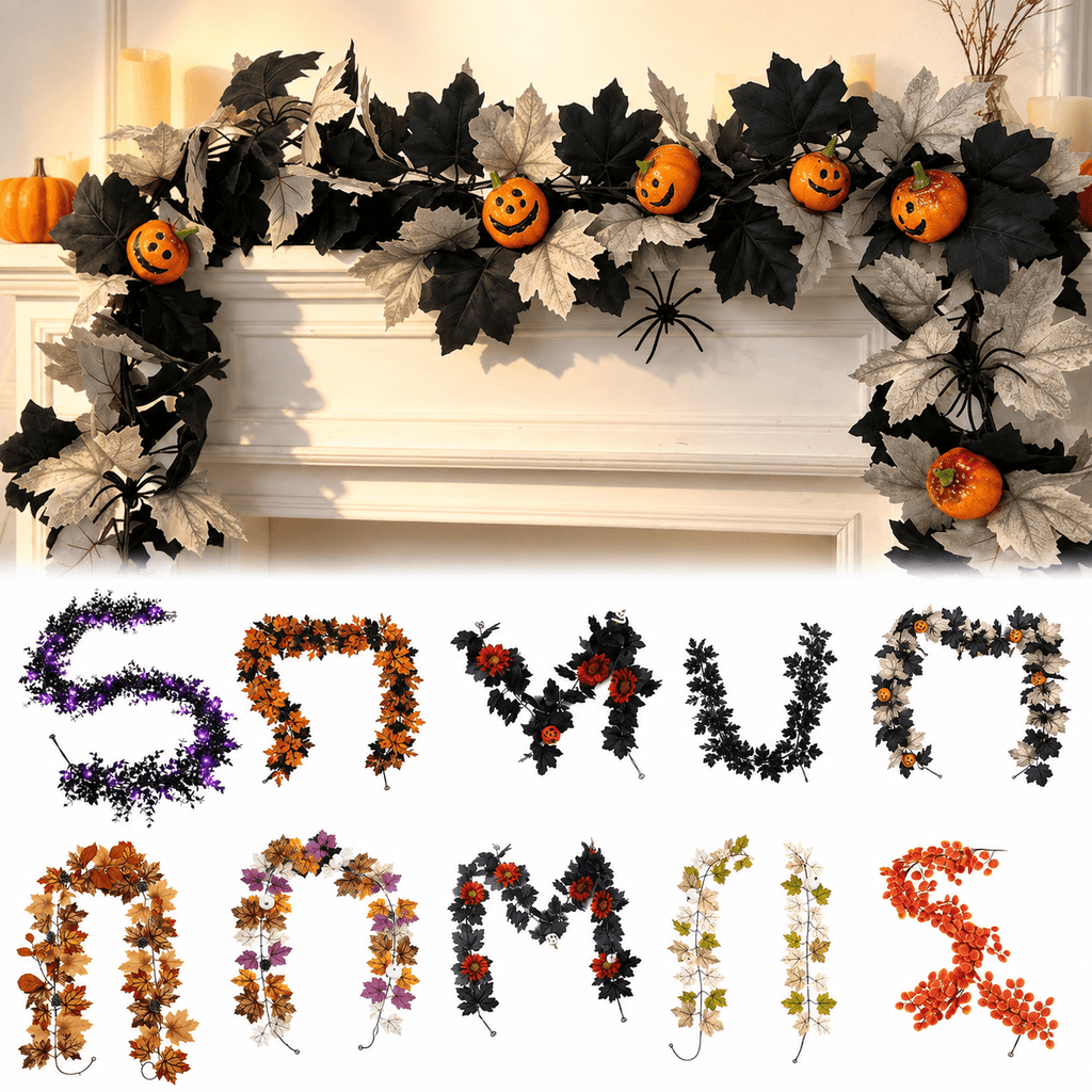 Chmadoxn 78.74" Halloween Thanksgiving Maple Leaf Garland with Mini Pumpkins & Berries, Artificial Fall Leaves Vine for Mantel Staircase Porch, Autumn Harvest Hanging Home Decor