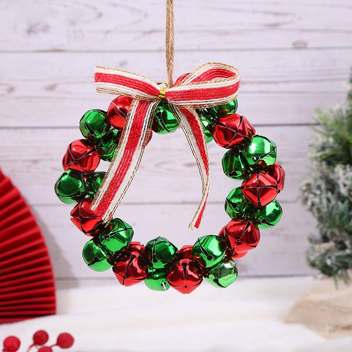 Christmas Bell Wreath Xmas Bell Garland with Bow Front Door Wreath Festival Hanging Ornament for Party Table Fireplaces Porch Walls New Years Halloween Home Decor