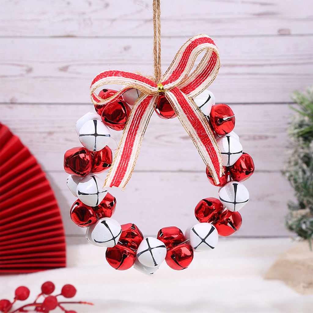 Christmas Bell Wreath Xmas Bell Garland with Bow Front Door Wreath Festival Hanging Ornament for Party Table Fireplaces Porch Walls New Years Halloween Home Decor