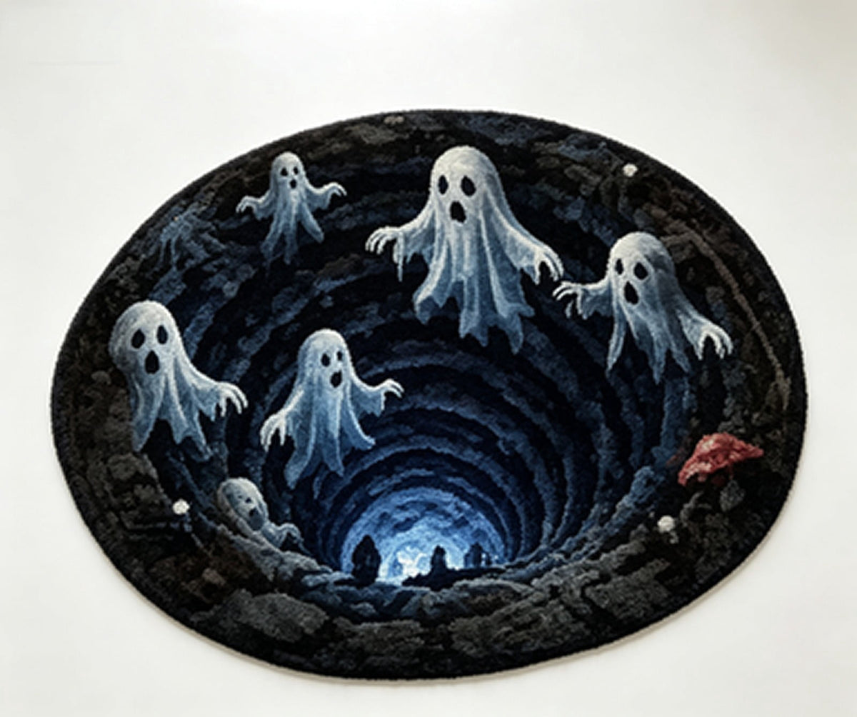Halloween Dog Door Mat 16x24", Golden Retriever Ghost Pumpkin Welcome Rug for Porch, Halloween Outdoor Decorations