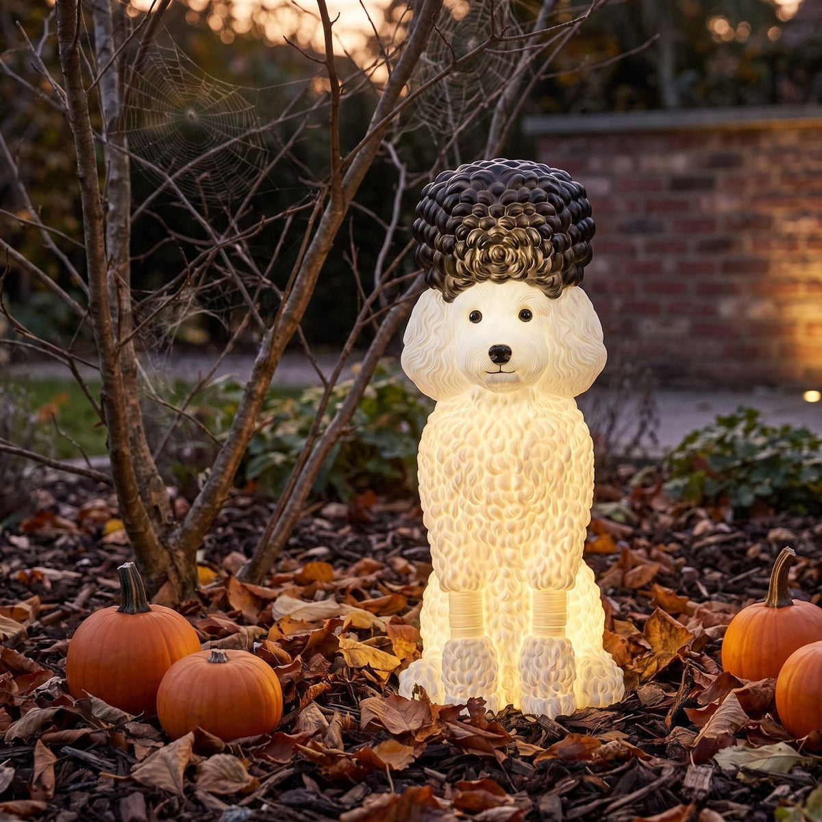 Clearance 7.8" Lighted Poodle Dog Figurine - Resin Warm Glow Statue with Dark Top Knot, Battery Operated Night Light, Cute Tabletop Decor for Home, Nursery, and Pet Lovers