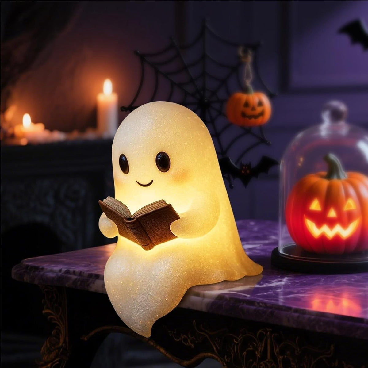 Halloween Ghost Night Light, Cute Ghost Playing The Guitar Lamp, Ghost Warm Lighted Figurine Lamps for Party Bedroom Study Room Home Dorm, Halloween Decor Indoor
