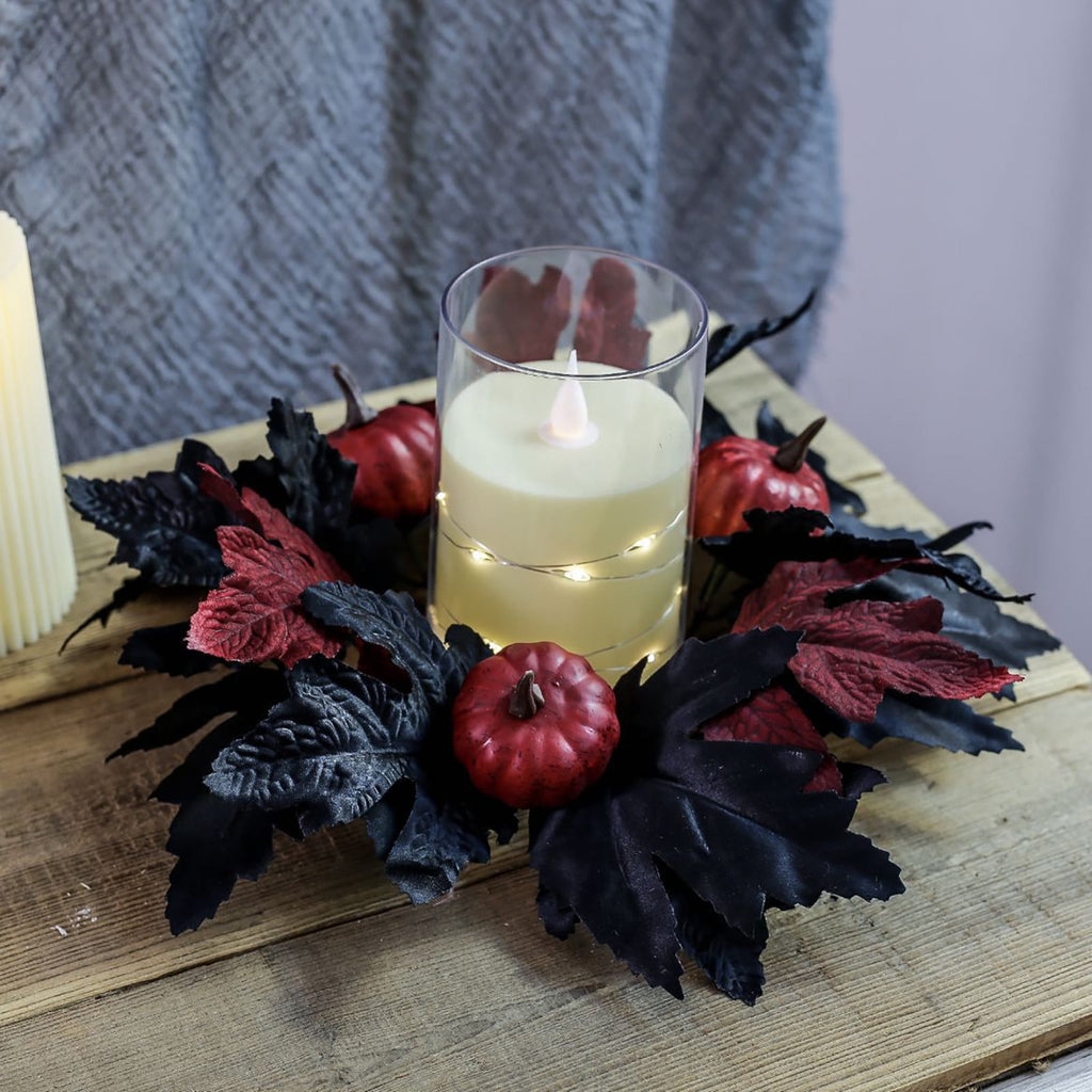 Fall Candle Rings Wreaths 3 Inch Center, Artificial Pumpkin Maple Leaf Candle Rings for Pillars Candles Centerpieces Halloween Thanksgiving Harvest Festival Home Table Decor