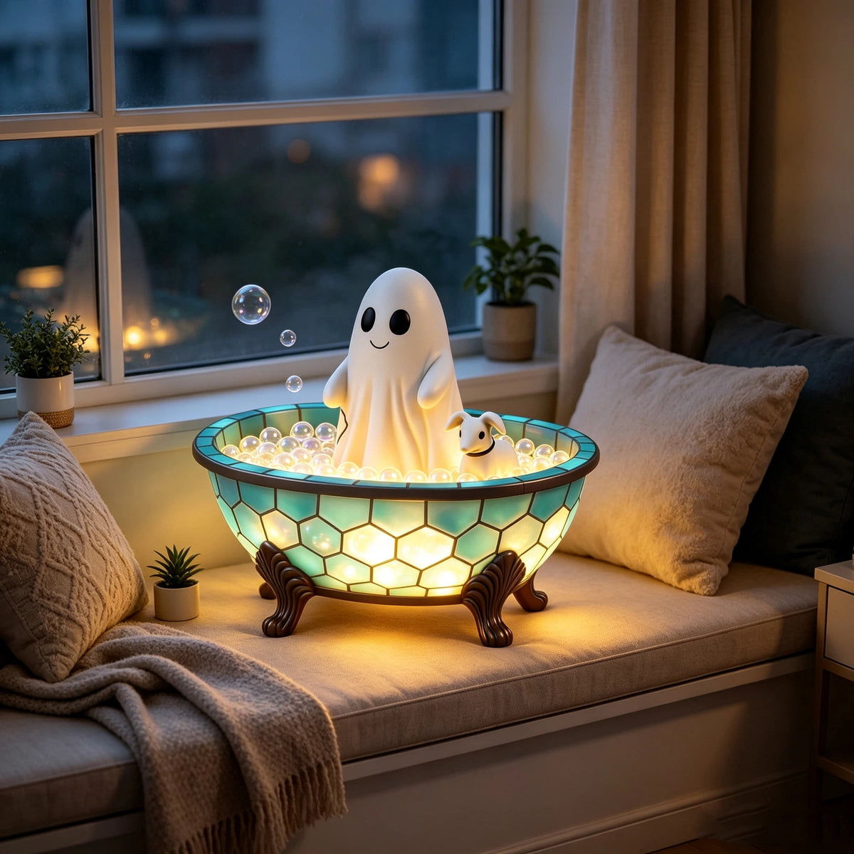 Halloween Ghost Night Light, Cute Ghost Playing The Guitar Lamp, Ghost Warm Lighted Figurine Lamps for Party Bedroom Study Room Home Dorm, Halloween Decor Indoor