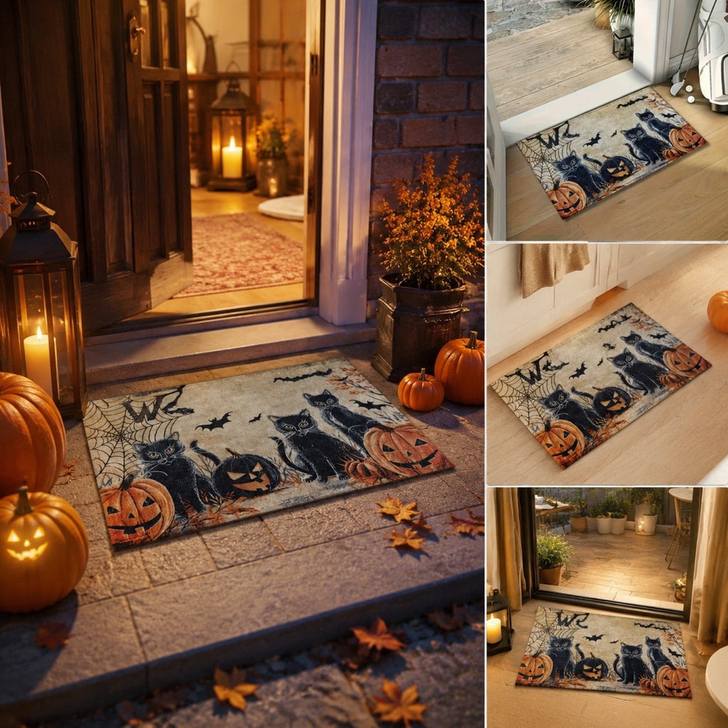 Halloween Dog Door Mat 16x24", Golden Retriever Ghost Pumpkin Welcome Rug for Porch, Halloween Outdoor Decorations
