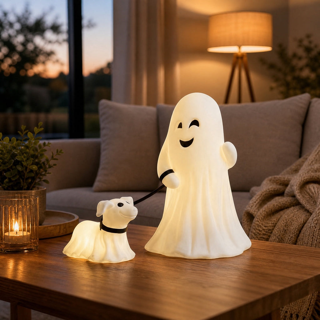 Halloween Ghost Night Light, Cute Ghost Playing The Guitar Lamp, Ghost Warm Lighted Figurine Lamps for Party Bedroom Study Room Home Dorm, Halloween Decor Indoor