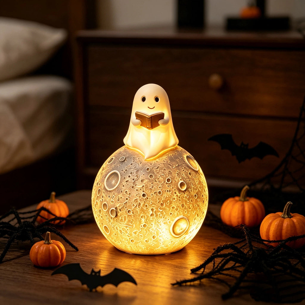 Halloween Ghost Night Light, Cute Ghost Playing The Guitar Lamp, Ghost Warm Lighted Figurine Lamps for Party Bedroom Study Room Home Dorm, Halloween Decor Indoor