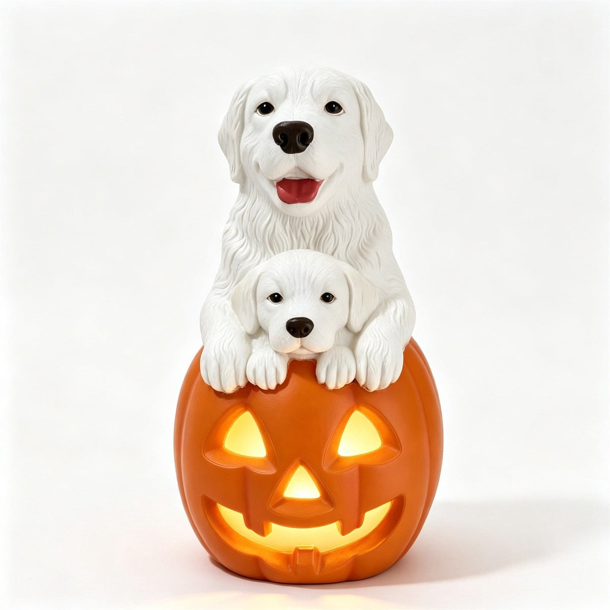 Clearance! Halloween Light‑Up Dog Figurine, 7.9in Scarecrow Dog Statue with Glowing Pumpkin, Waterproof Resin Table Yard Decor