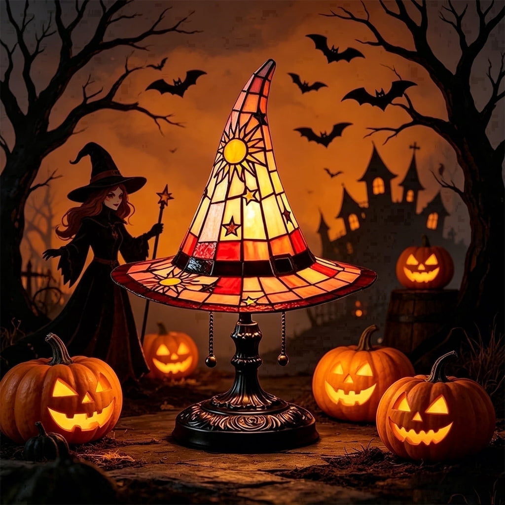 Clearance Witch Hat Lamp, Halloween Nigh Light Handcrafted Retro Resin Witch Hat Light, Usb Powered, Gothic Halloween Decorations for Bedroom