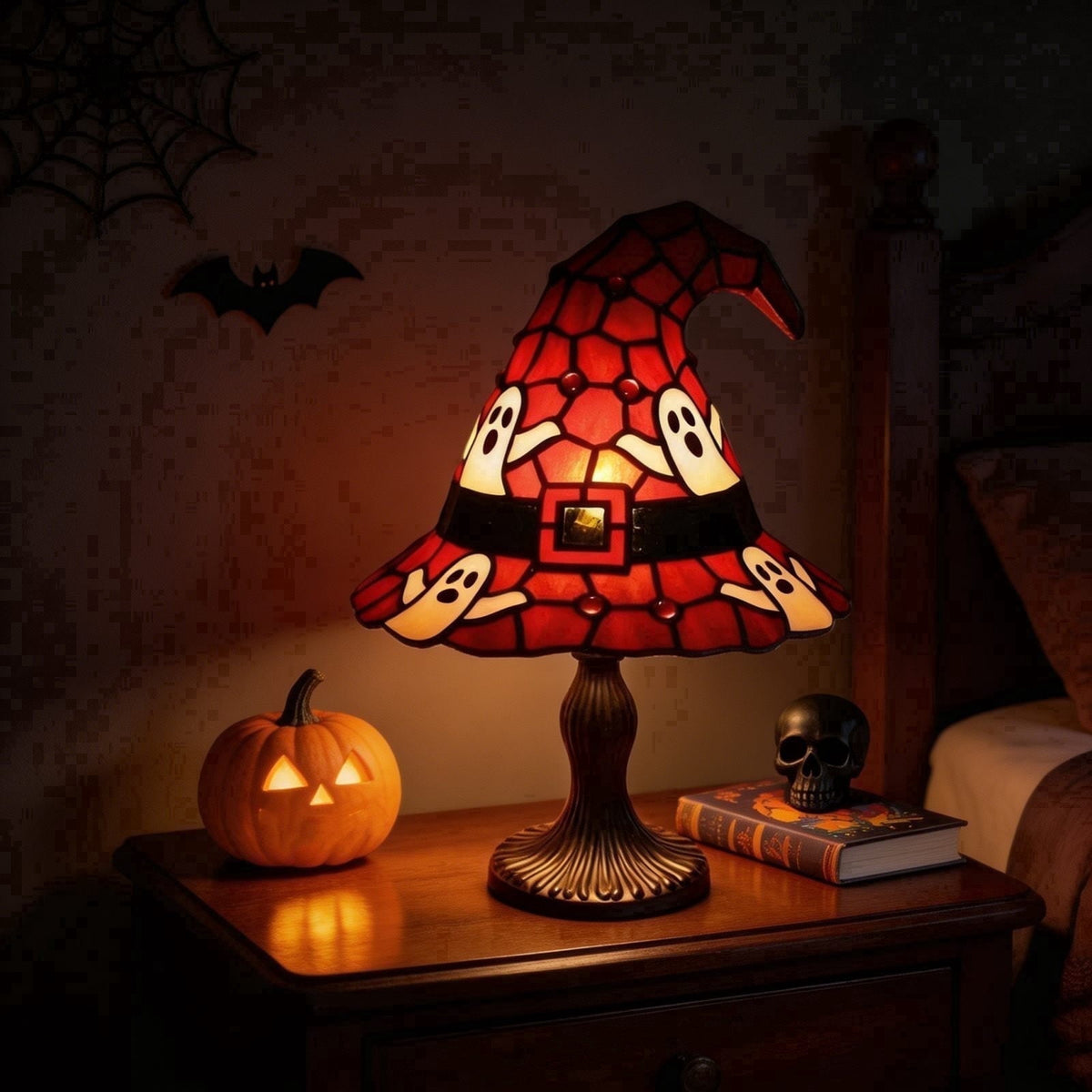 Clearance Witch Hat Lamp, Halloween Nigh Light Handcrafted Retro Resin Witch Hat Light, Usb Powered, Gothic Halloween Decorations for Bedroom