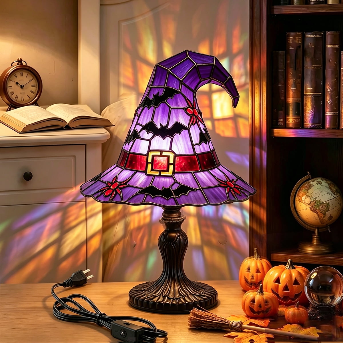 Clearance Witch Hat Lamp, Halloween Nigh Light Handcrafted Retro Resin Witch Hat Light, Usb Powered, Gothic Halloween Decorations for Bedroom