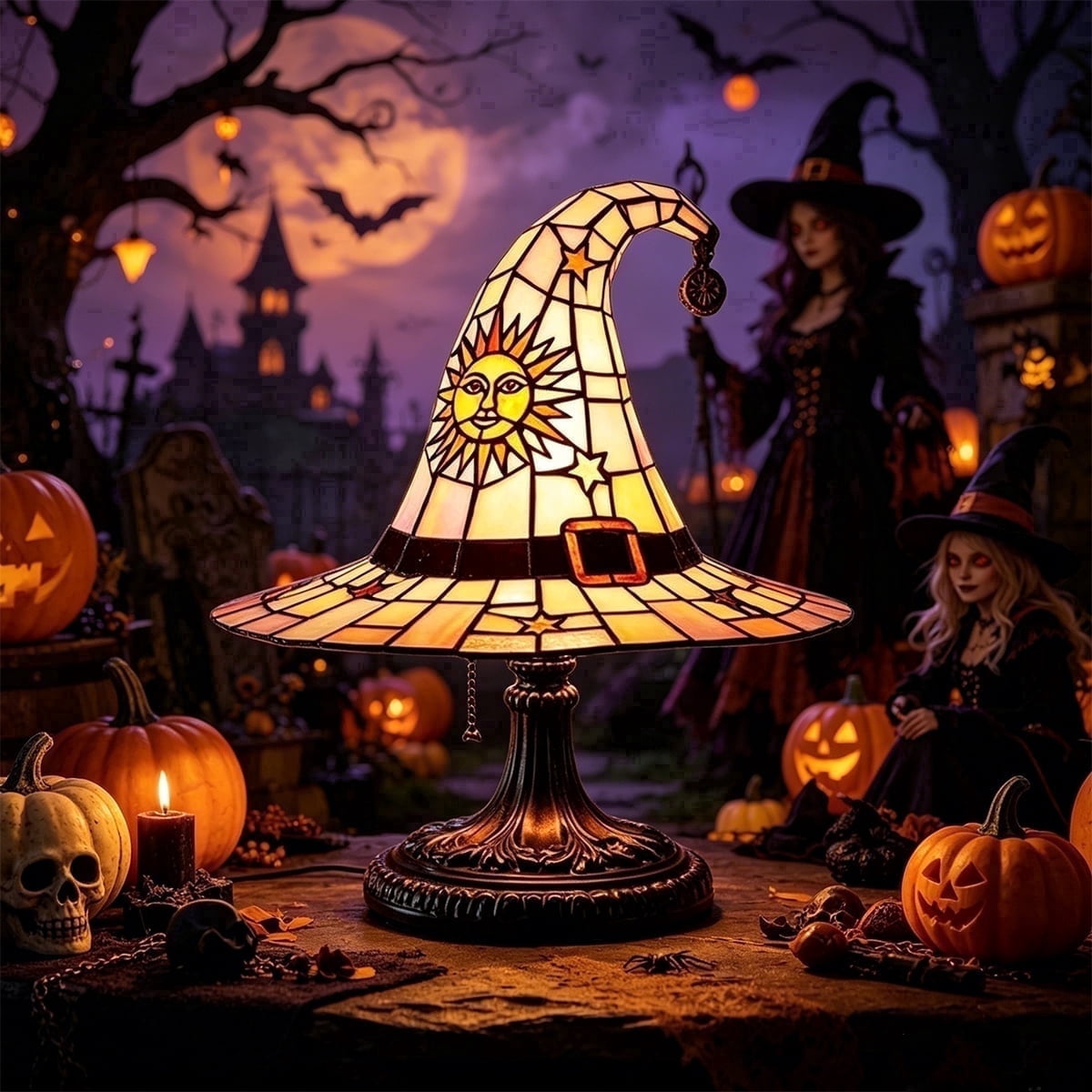 Clearance Witch Hat Lamp, Halloween Nigh Light Handcrafted Retro Resin Witch Hat Light, Usb Powered, Gothic Halloween Decorations for Bedroom
