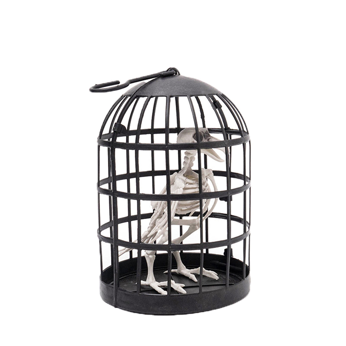 Clearance! Hanging Bird Skeleton Decoration,Scary Realistic Animal Crow Skeleton In The Cage,Scary Posable Movable Joints Raven Skeletons In Cage Prisoner For Halloween Haunted Houses Party Outdoor