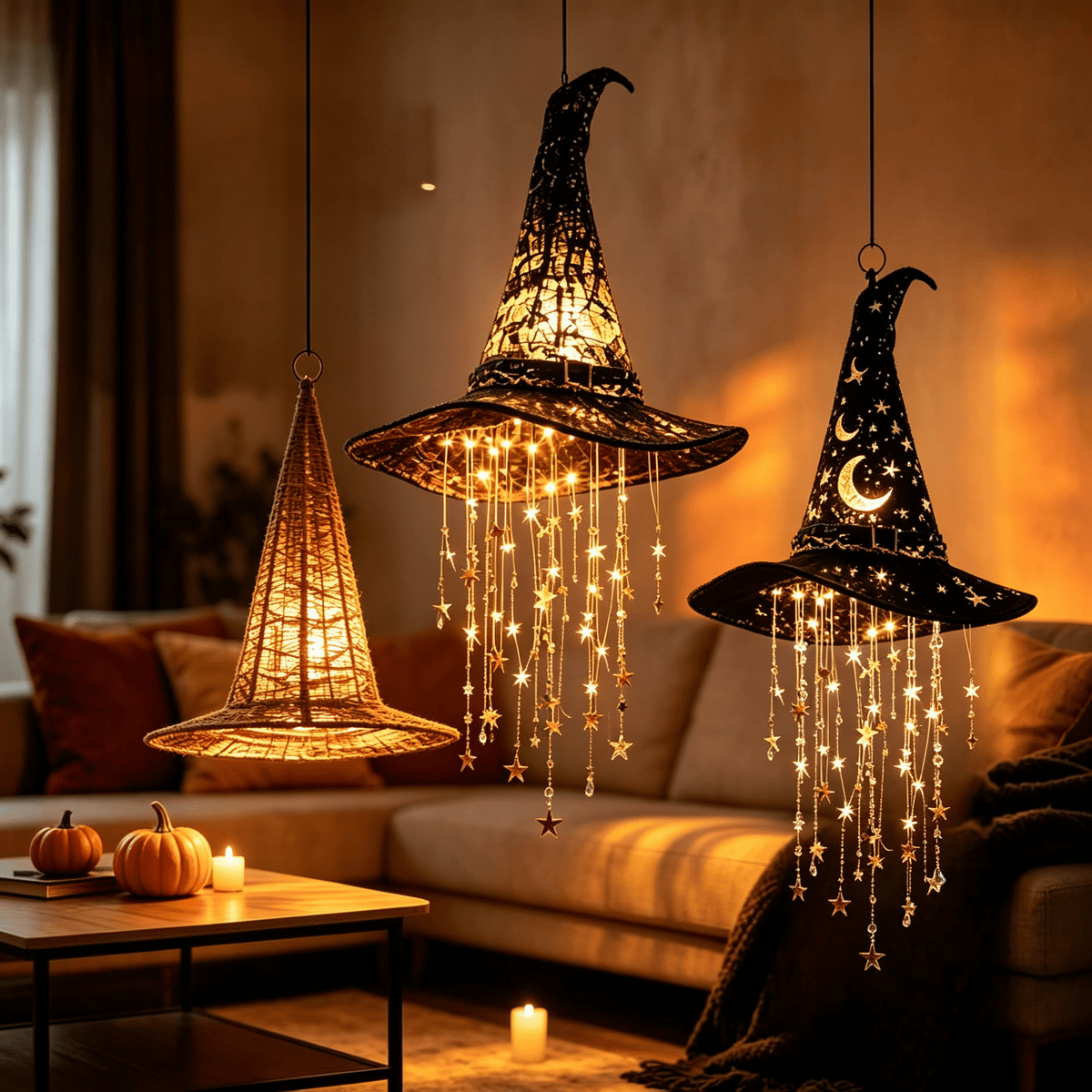 Stijggn Witch Hat Lights Halloween Glowing Lights, Waterproof Hanging Witch Hat Decorations, Warm Light Festival Ornaments for Indoor Outdoor Yard Garden Party Halloween Decor