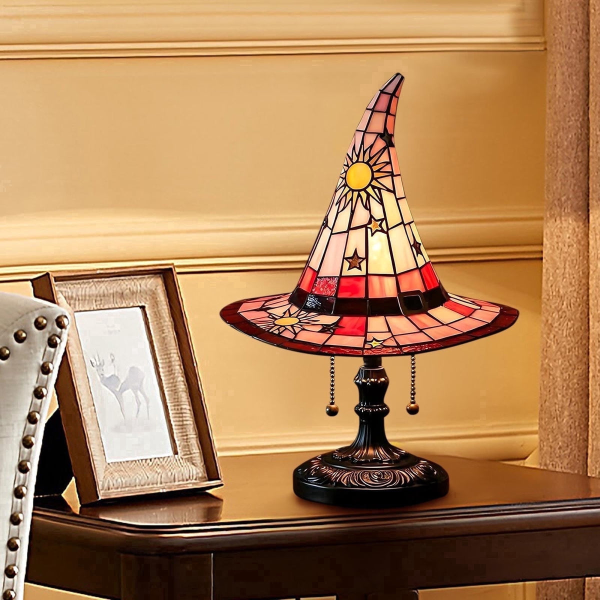 Clearance Witch Hat Lamp, Halloween Nigh Light Handcrafted Retro Resin Witch Hat Light, Usb Powered, Gothic Halloween Decorations for Bedroom