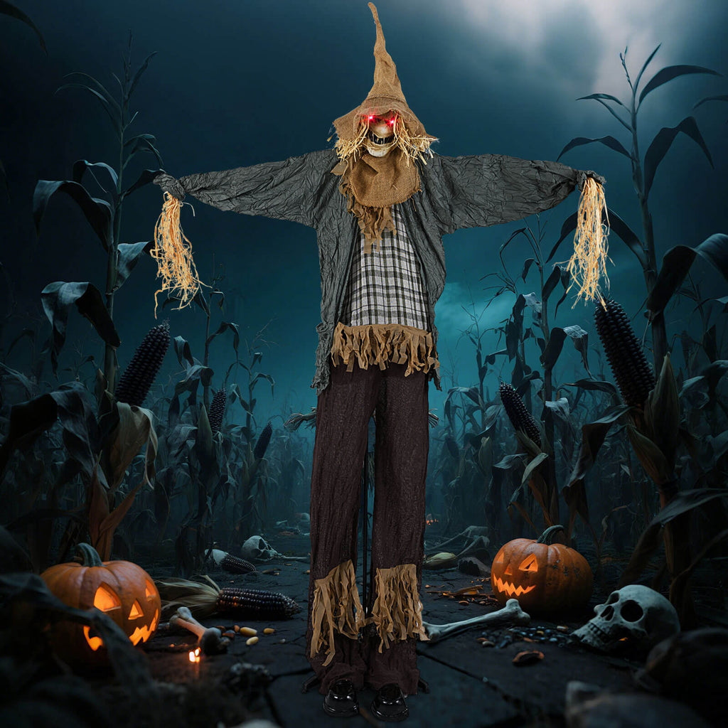 Costway 7 FT Halloween Decoration Animated Standing Scarecrow Light-up Eyes Poseable Arm