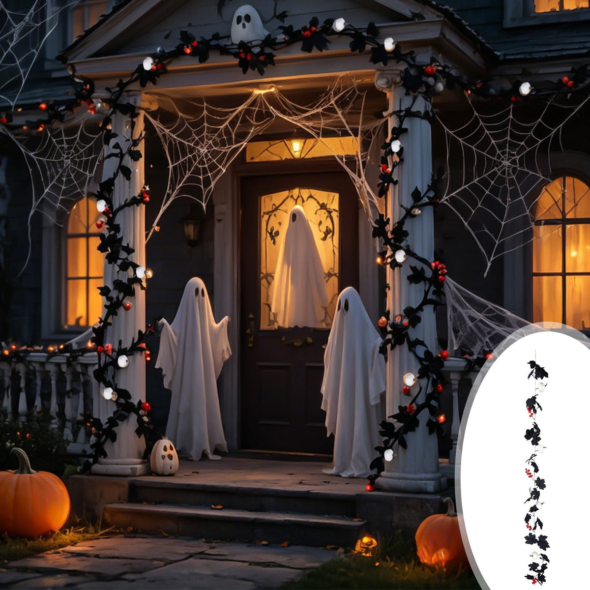 CuiLiyq Halloween Tinsel Garland, 78.7 Inch Black Purple Silver Foil with Bats and Ghosts, Party Decor for Mantel, Staircase, Doorway
