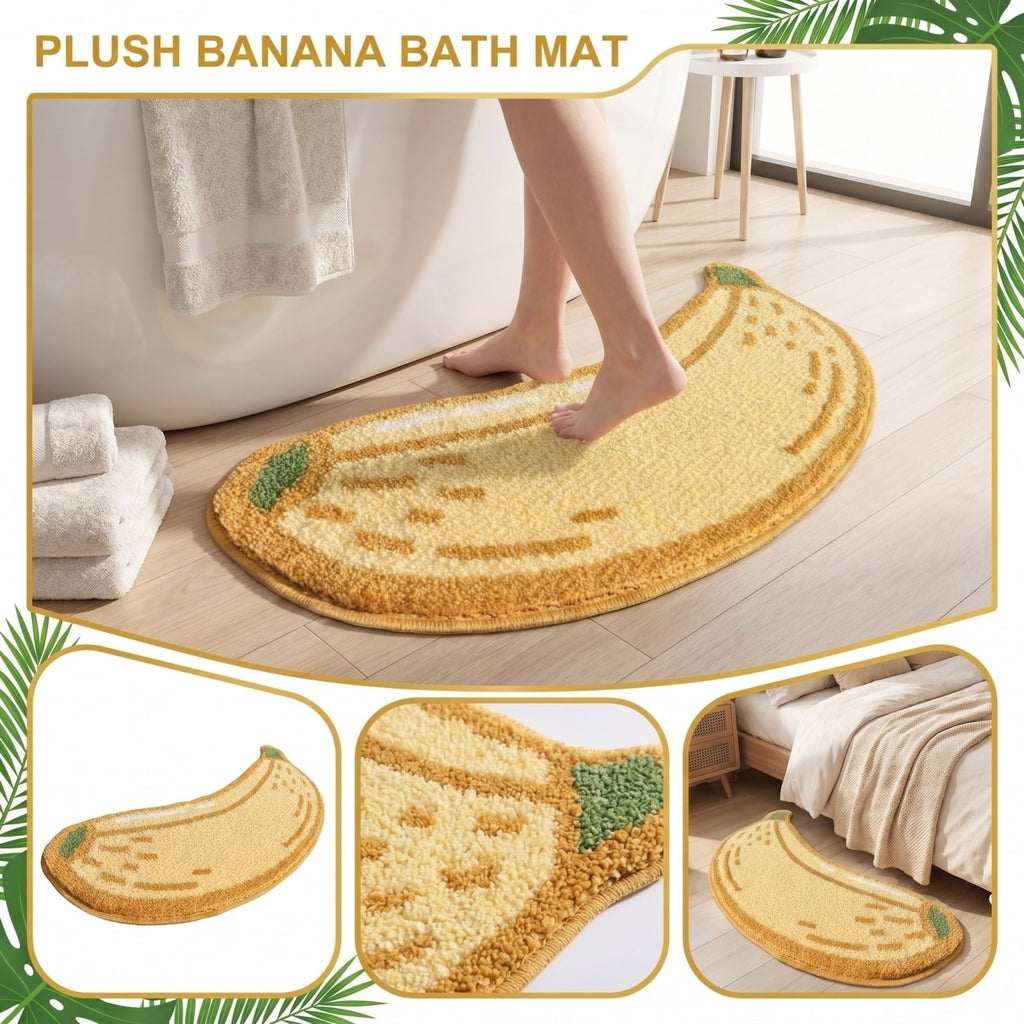 Cute Monstera Bathroom Rugs with Green Leaf Plant, Soft, Fluffy, Plush, Absorbent, Quick Dry, Non Slip, Machine Washable for Shower Floor, Bathroom, Bedroom,Home Decor and Accessories 24x16 Inches