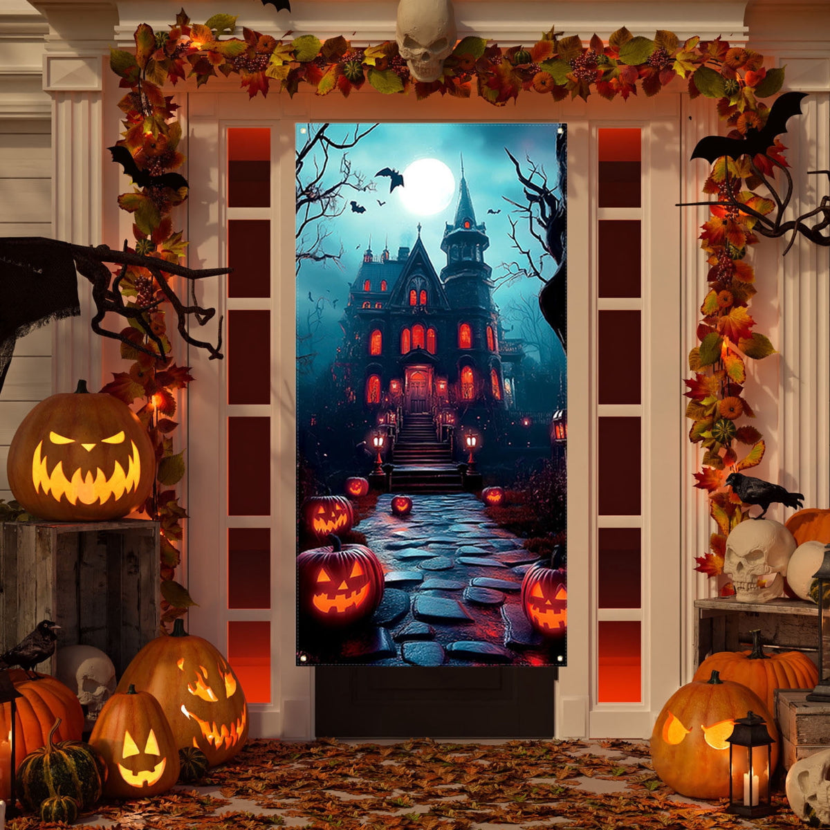 DAMAI Halloween Door Hanging Curtain Party Festival Scene Layout Supplies Decorative Porch Hanging Cloth