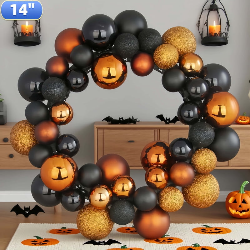 DUNCHATY Halloween Ball Garland Wreath, 14 Inch - Spooky Decor for Parties, Events, Gifts - Door Window Wall