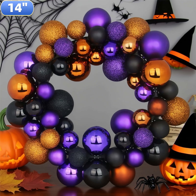 DUNCHATY Halloween Ball Garland Wreath, 14 Inch - Spooky Decor for Parties, Events, Gifts - Door Window Wall