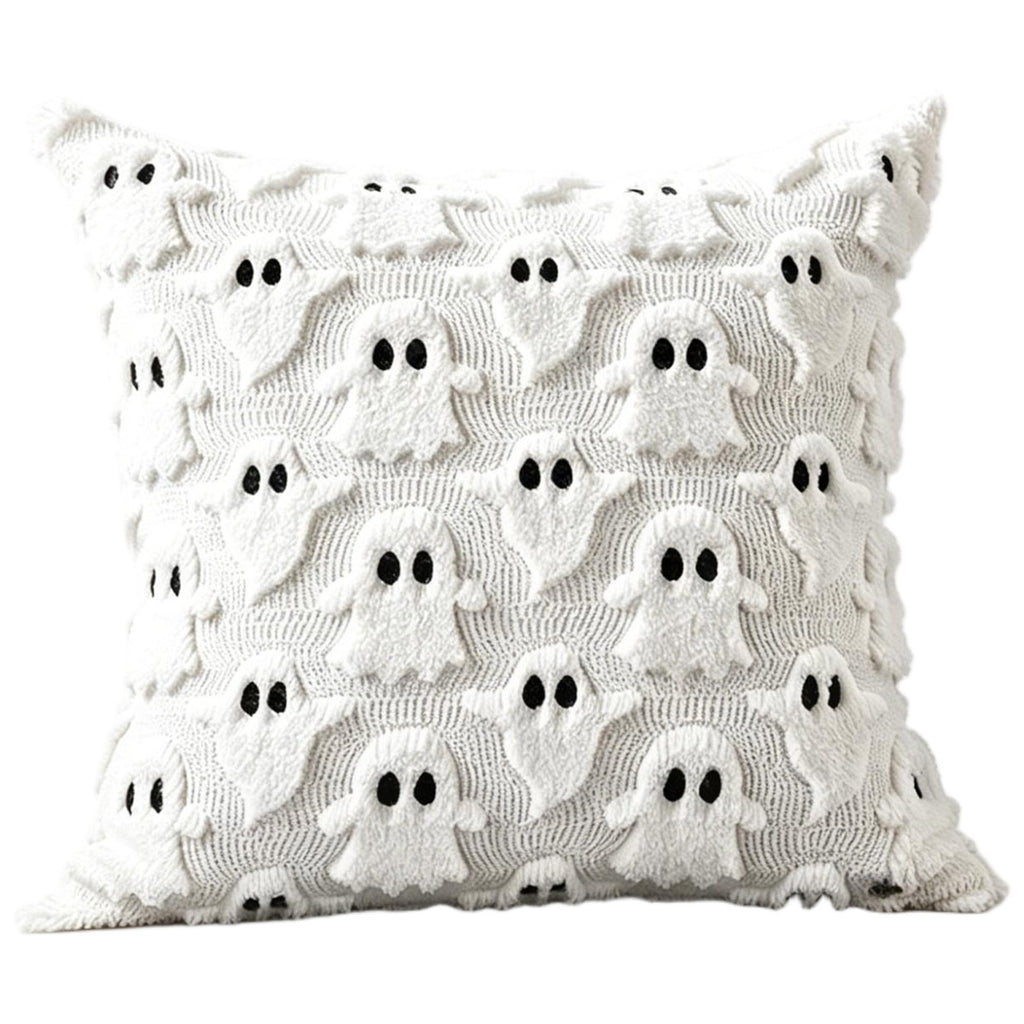 Decorative Pillow Orange Ghost Plush Throw Pillow Cover 18X18 Inch Halloween Home Decor for Couch Bedroom Holiday Decor