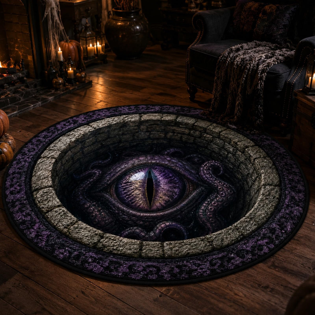 Deep Vortex Illusion Rug, 3D Halloween Round Floor Mat with Non-Slip Backing