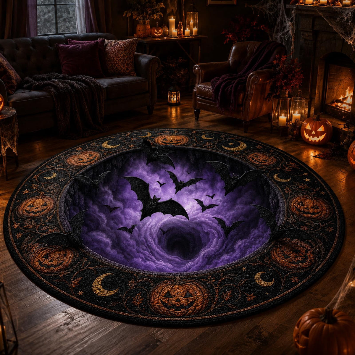 Deep Vortex Illusion Rug, 3D Halloween Round Floor Mat with Non-Slip Backing