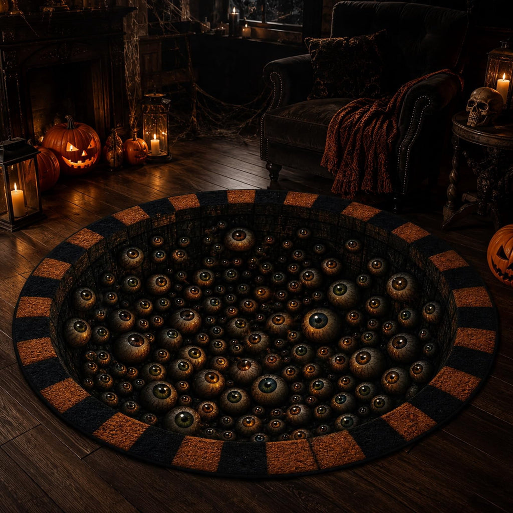Deep Vortex Illusion Rug, 3D Halloween Round Floor Mat with Non-Slip Backing