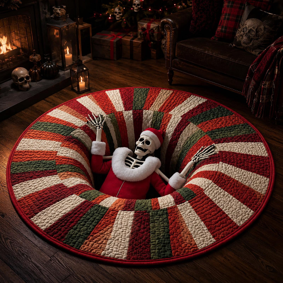 Deep Vortex Illusion Rug, 3D Halloween Round Floor Mat with Non-Slip Backing