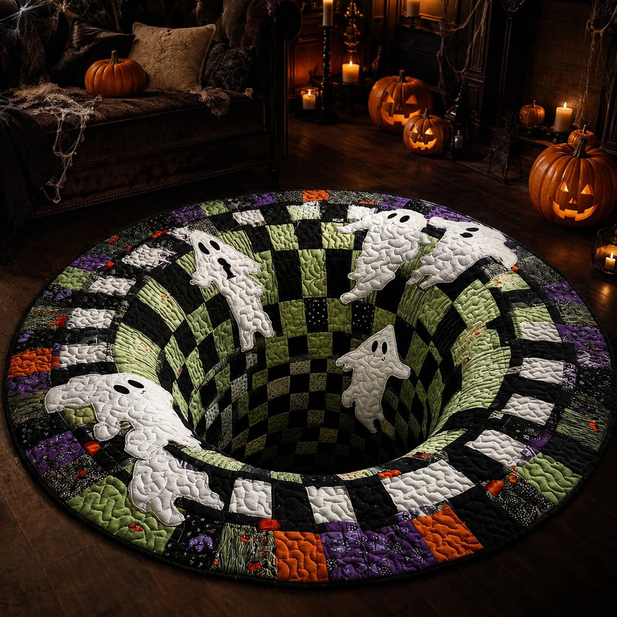 Deep Vortex Illusion Rug, 3D Halloween Round Floor Mat with Non-Slip Backing