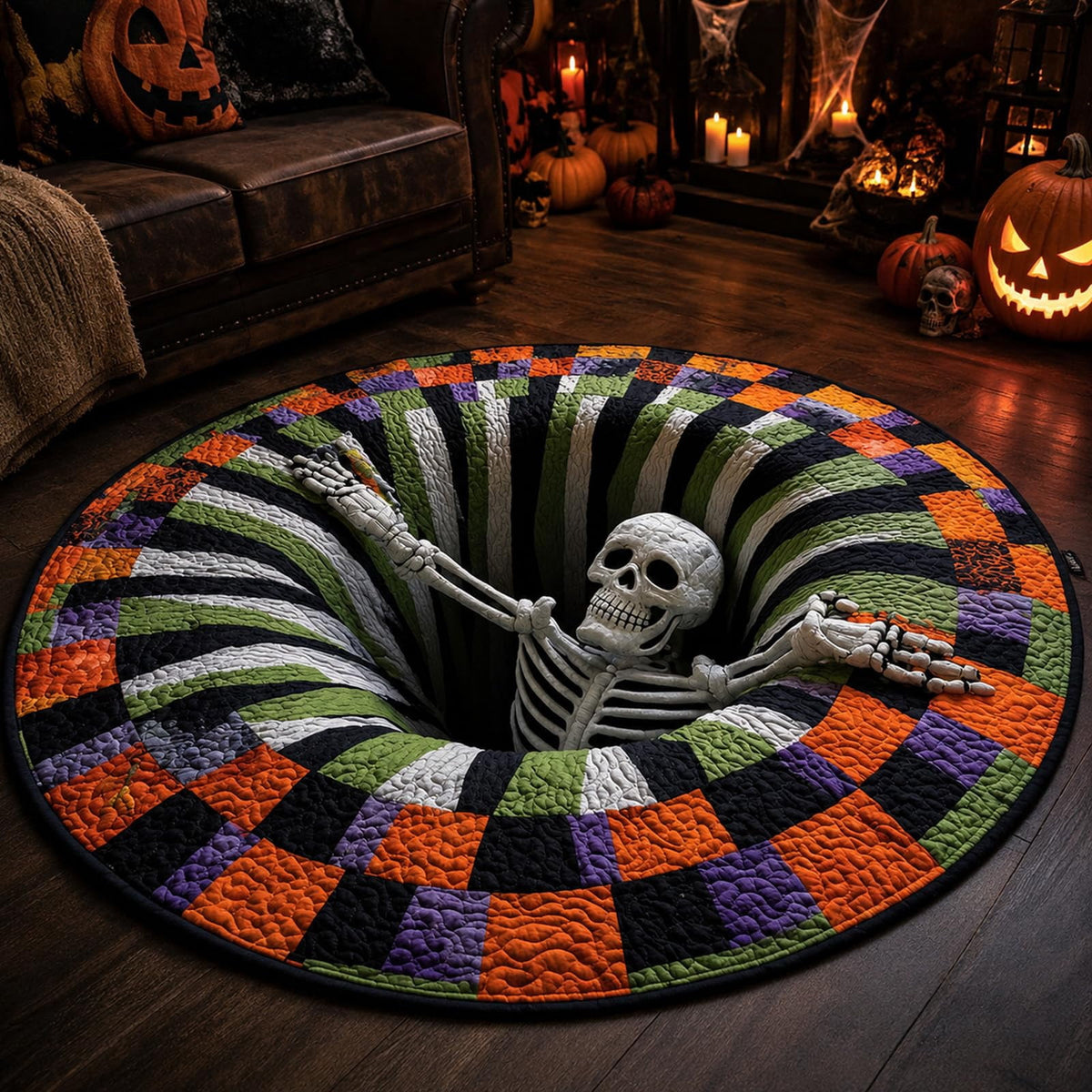 Deep Vortex Illusion Rug, 3D Halloween Round Floor Mat with Non-Slip Backing