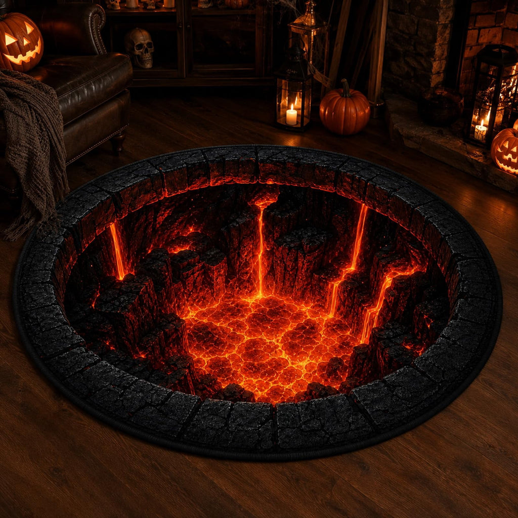 Deep Vortex Illusion Rug, 3D Halloween Round Floor Mat with Non-Slip Backing
