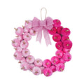 Diceymbol Pastel Velvet Pink Pumpkin Wreath with Pink Bow for Front Door Halloween Decorations 17 Inch